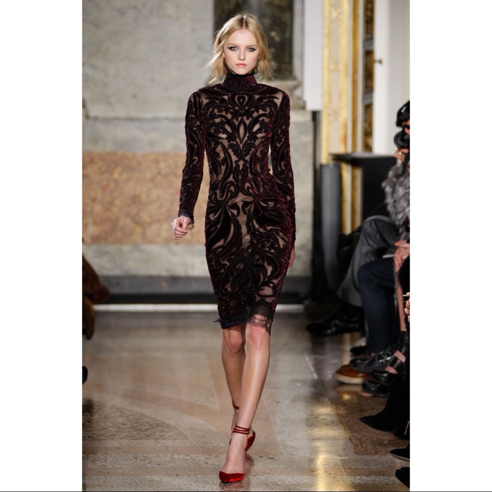 EMILIO PUCCI BEAD EMBROIDERED VELVET LACE DRESS